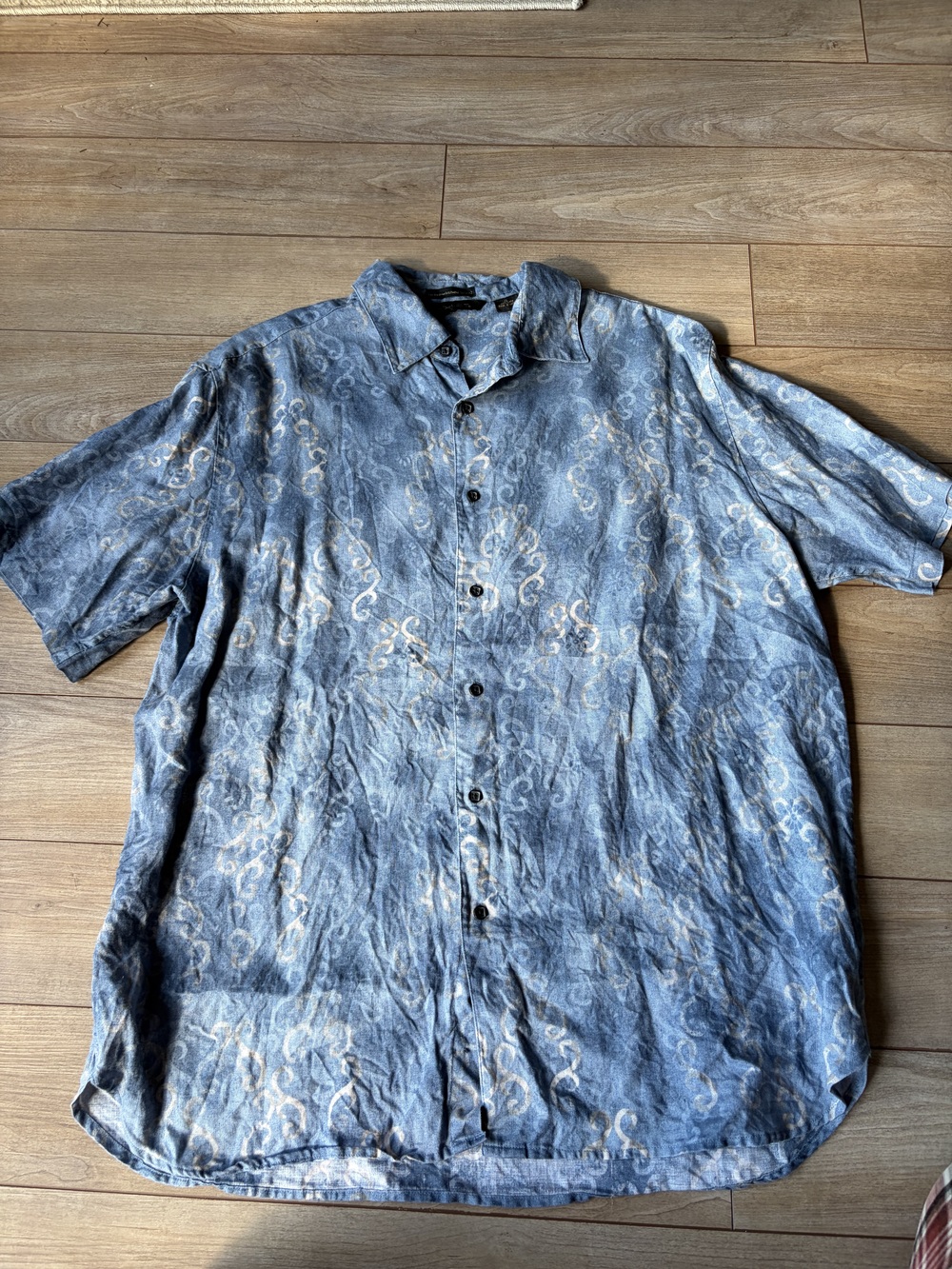Axist Men's Wave Washed 100% Linen Shirt Blue Pattern Size XL Button-Up